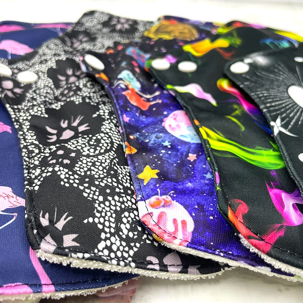 فوط صحية نسائية قابلة للغسل بأجنحة، فوط صحية يومية قابلة لإعادة الاستخدام، مجموعة وسادات داخلية من الخيزران ماصة #5