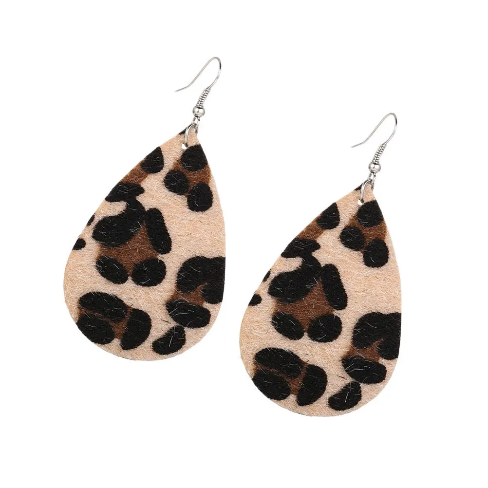 여성을위한 워터 드롭 레오파드 프린트 귀걸이 우아한 댕글러 드롭 모양 인공 보석 패션 이어밥