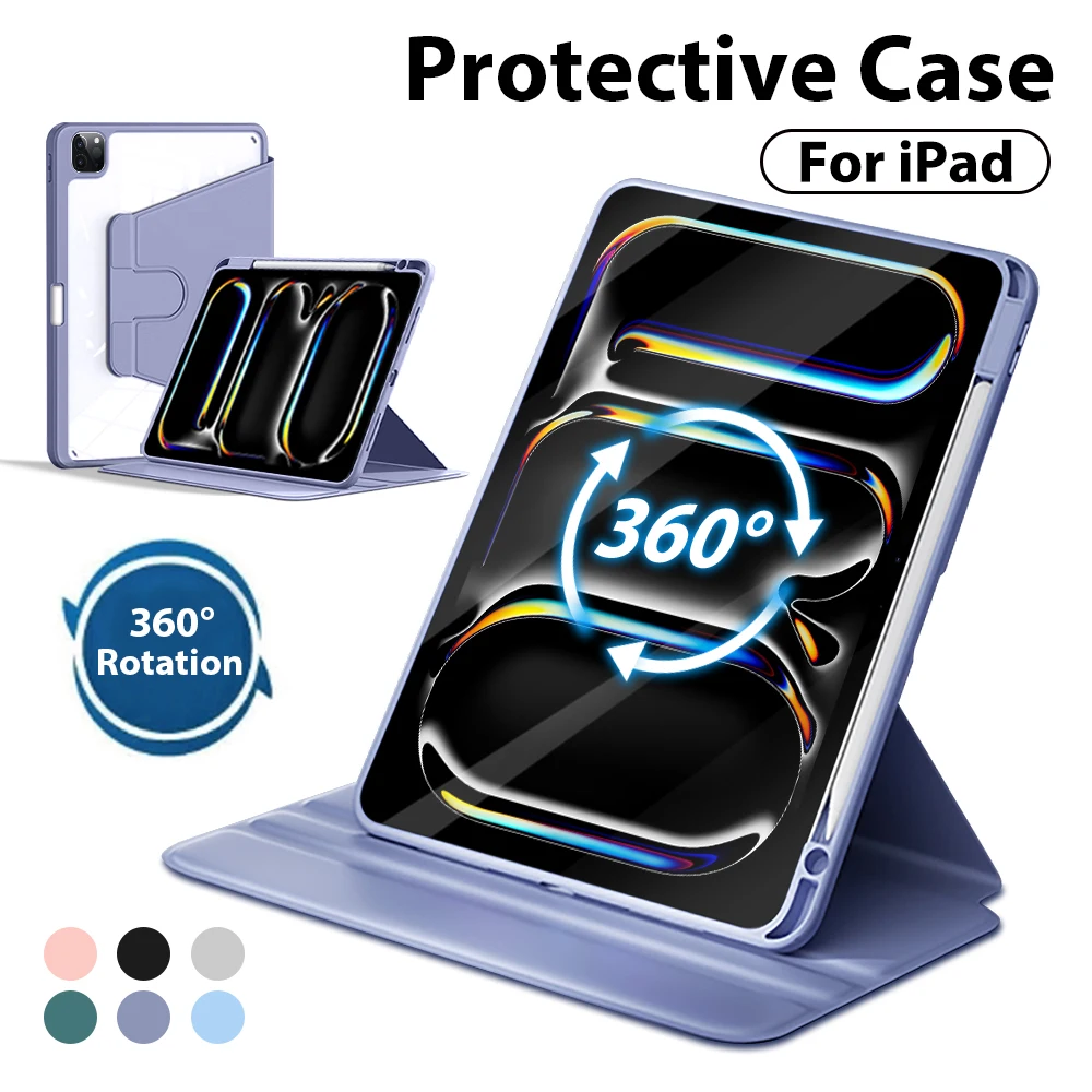 Case For iPad Pro 13 11 M4 M2 2024 12.9 12 9 10th Generation Funda Case Air 5 4 3 2 9th 8th 7th 10.2 Mini 6 360° Rotating Cover