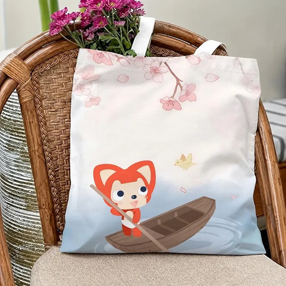 Cute Character A-Ali the FoxS Storage Bags Eco Canvas Tote Odorless Reusable Double Print Shopping Bag