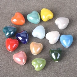 20PCS Shiny Glazed Heart Shape 10mm 12mm Loose Ceramic Porcelain Beads For Jewelry Making DIY Crafts Findings