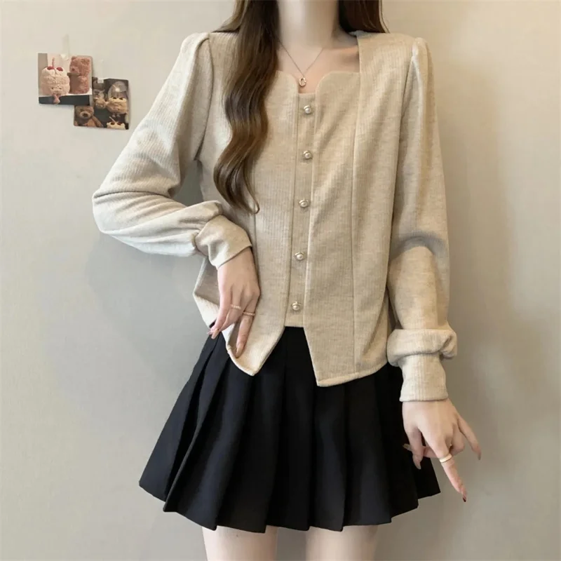 フランス女性プレミアムカジュアルブラウス春秋女性無地シャツコートレディースファッション大きいサイズ4XLボトムシャツトップス