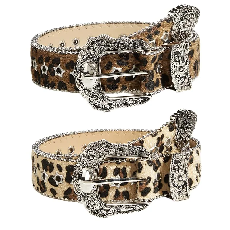 Gótico retro feminino cinto leopardo impressão rebite cinto moda casual design personalizado jeans acessórios cintura de couro do plutônio