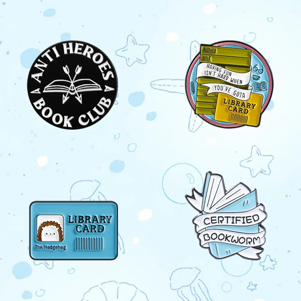 Aesthetic Book Themed Enamel Pin Set Library Card Bookworm Brooch Anti Heroes Book Club Badge For Reader Jewelry Accessory Gift