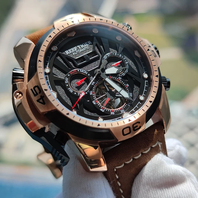 

Мужские часы Reef Tiger, механические мужские часы со скелетом, механические часы со скелетом, мужские подарочные часы на День святого Валентина, роман Mechan