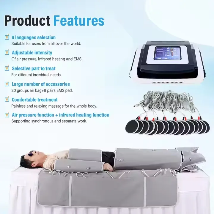 Newest 3 en 1 presoterapia 8 languages full body slimming lymphatic drainage pressotherapy machine