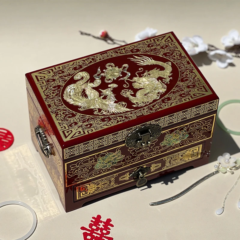 Handmade Mother of Pearl Inlay Jewelry Box Wedding Gift Wooden Storage Box for Bride