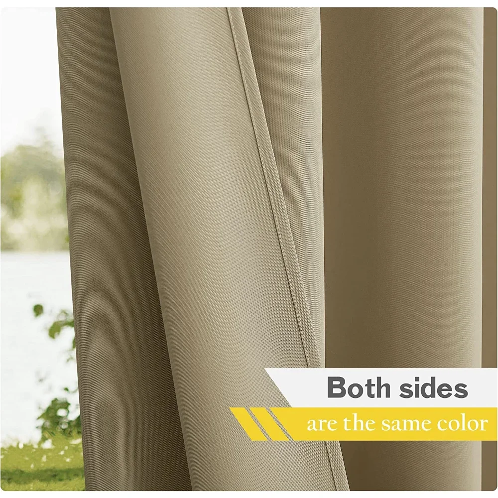 RYB HOME 2Pcs Outdoor Blackout Curtains Windproof Waterproof Curtains Drape Light Blocking Stainless Steel Grommets Rust-Proof