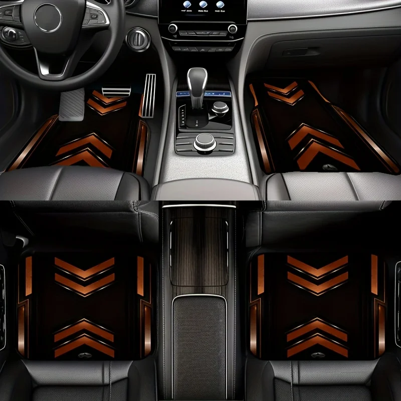 4pcs Black Brown Mecha Style Car Mats - Vintage Trendy Wear-Resistant Non-Slip Universal Floor Mats, Interior Protection Mats Su