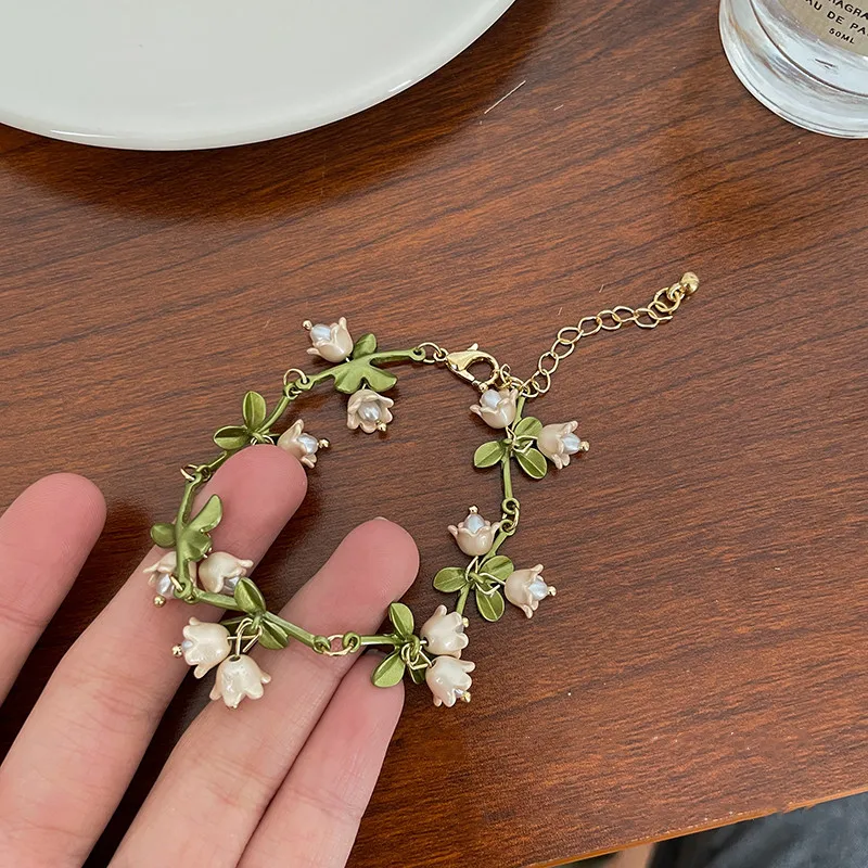 White Lily of the Valley Pearl Earrings, Bracelet, Necklace 