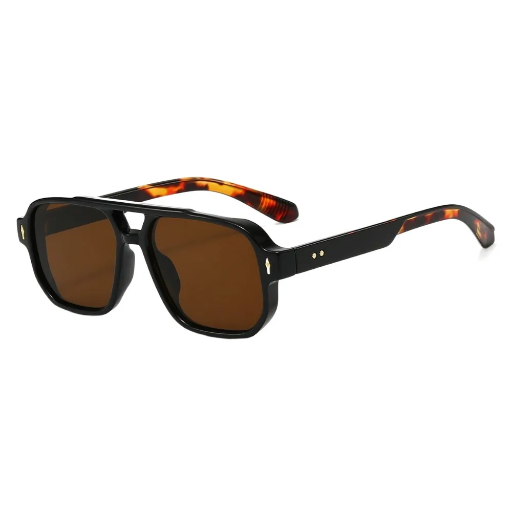 

Retro Double Beam Sunnies Leopard Print Eyewear HD Unisex Polarizing Lens Sunglasses Square Frame Lightweight Anti-UV Glasses