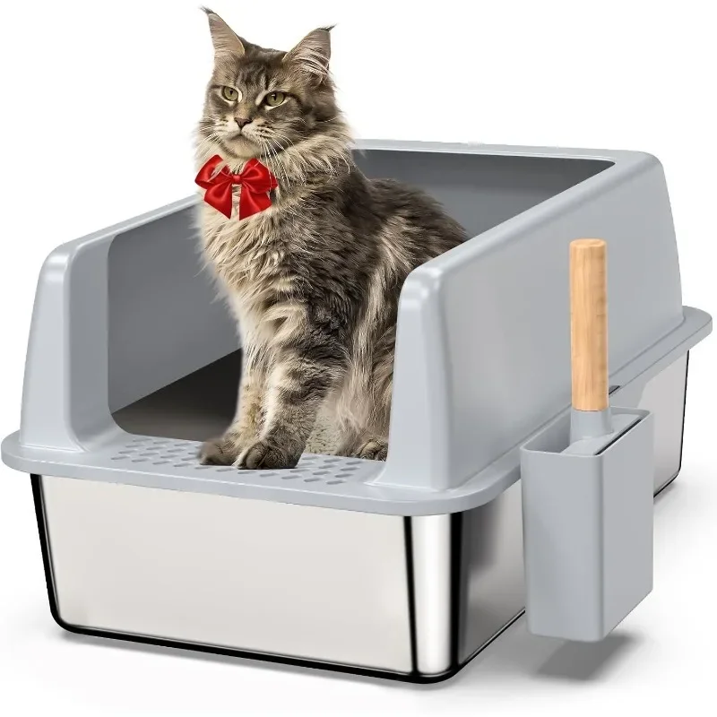 

Enclosed Stainless Steel Litter Box with Lid,Metal Litter Box for Big Cats,Extra Large Cat Litter Box with Scoop