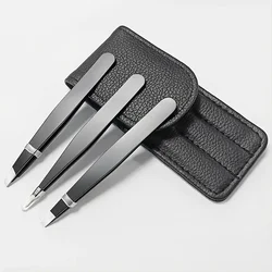 3pcs Premium Stainless Steel Eyebrow Tweezers Set - Precision Sharp Flat/Slant/Pointed Tip Tweezers for Body, Ingrown and Facial