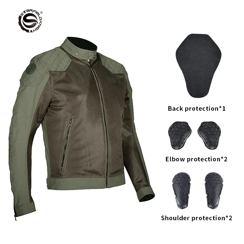 

SFK Motorcycle Riding Clothing Mesh Fabric Suit Ventilation Retro Summer Breathable Riding Jacket CE Protector Armor Nylon