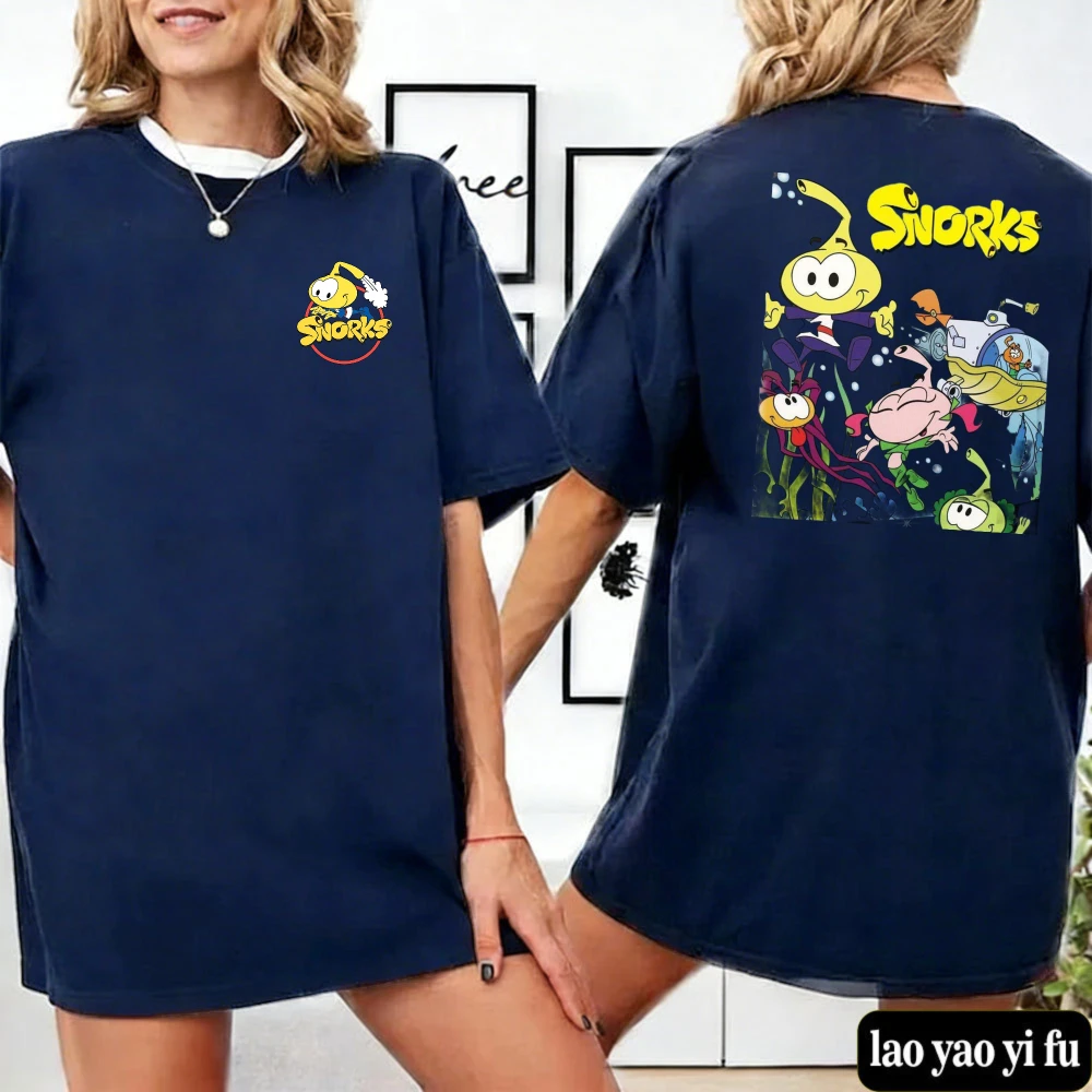 

Snorks Cute Graphic Tee Men/Women Unisex Chest Back Print Cotton Shirt, Retro 80s Animation Streetwear Tops Women Clothing