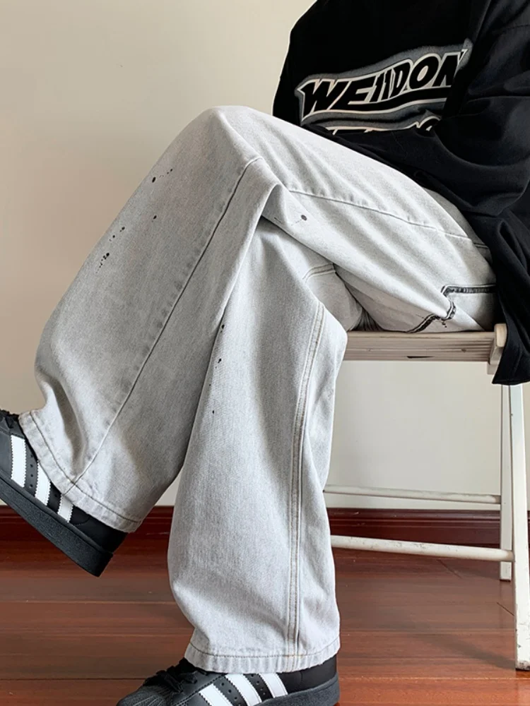 

Men's Straight Leg Jeans Drapey American High Street Style Spring Autumn Trendy Brand Wear Resistant Long Pants