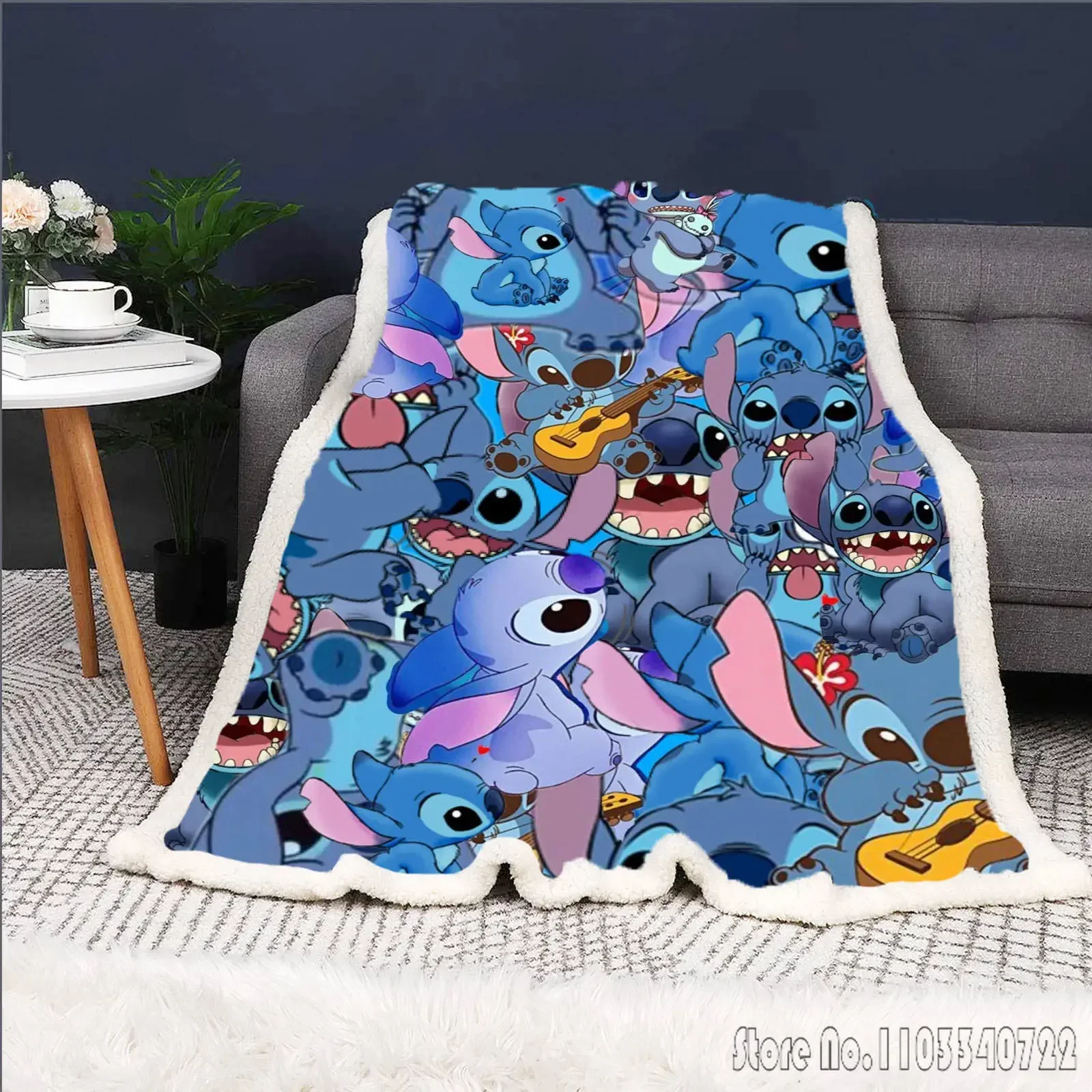 Stitch Blankets Cartoon Soft Skin-Friendly Children Nap Various Size Cute Printed Luxury Winter Fluffy Throws