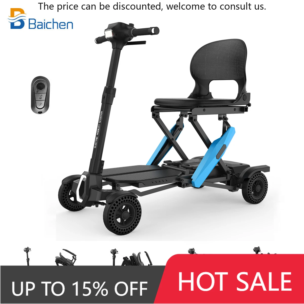 

Baiche Lightweight Electric Mobility Scooters Easy Folding Travel Portable 4 Wheel Mobility Scooter With Remote