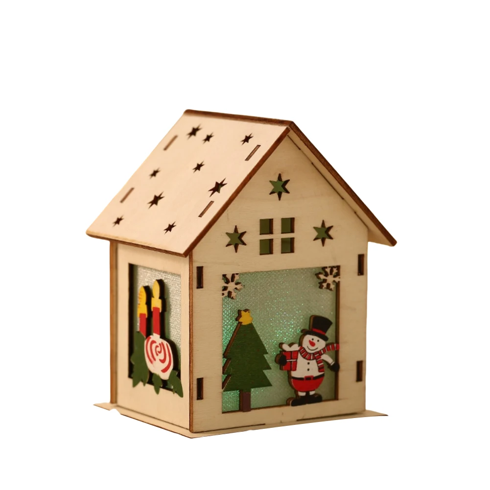 

Festive Wooden LED Luminous House Hanging Decoration with Christmas Figures Reindeer Santa Claus Snowman for Indoor Outdoor