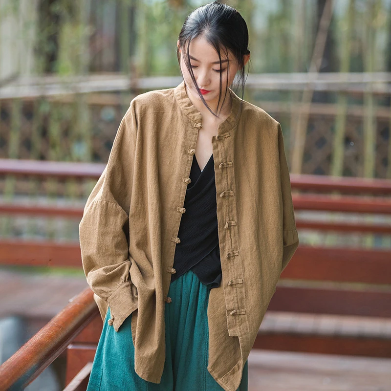 Oversize Shirt For Women 2023 Spring Autumn Shirt Coat Oversized Style Loose Tops Ramie Cotton Thick Warm Shirts