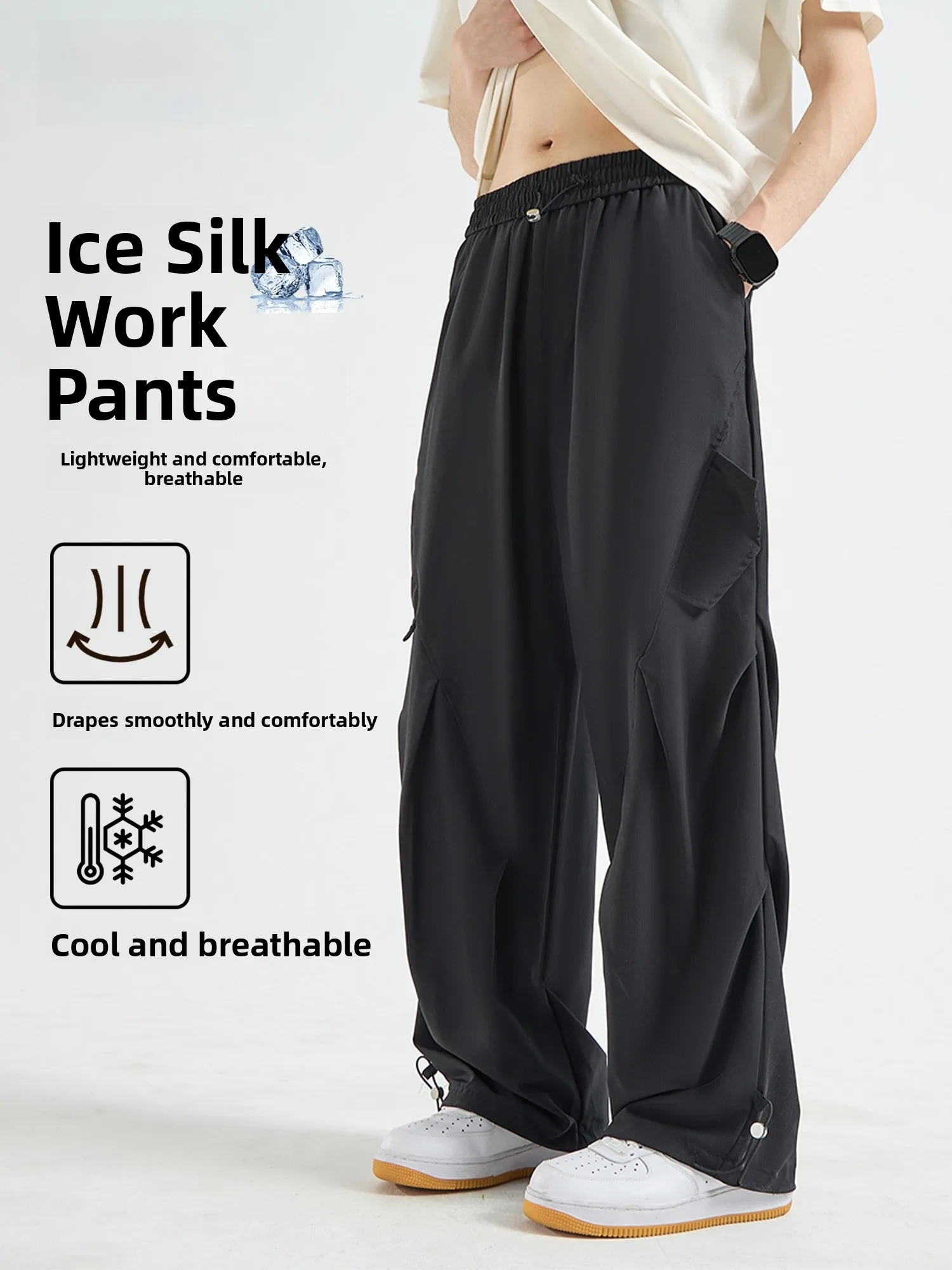 

Warrior Ice Silk Paratrooper Workwear Pants Men's Summer Thin Qui Dry Sports Long Trousers Loose Wide Leg Casual Pants