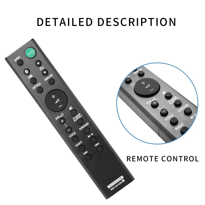 2X RMT-AH103U Remote Control For Sony Sound Bar HT-CT80 SA-CT80 HTCT80 SACT80 SS-WCT80 RMTAH103U