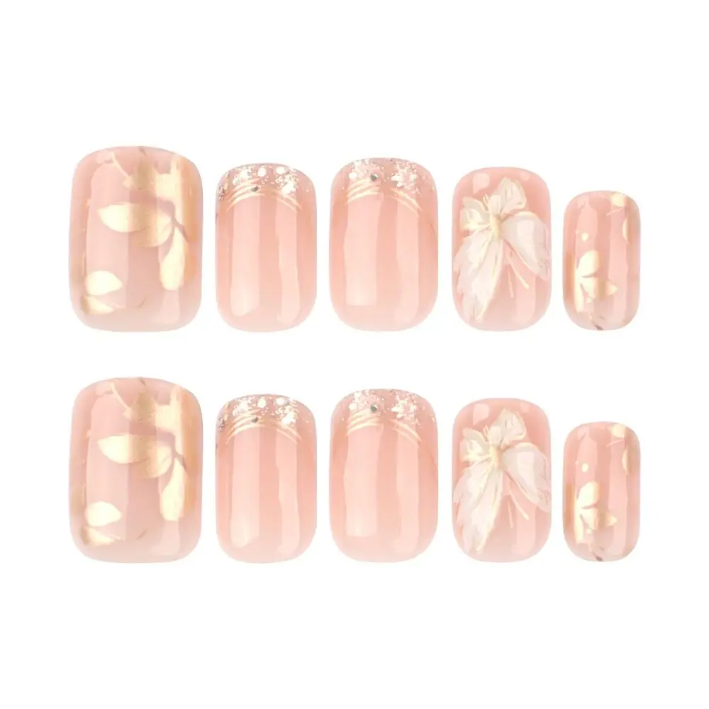 24pcs Manicure Square False Nails French Fake Nials Detachable Flowers Nail Tips Women