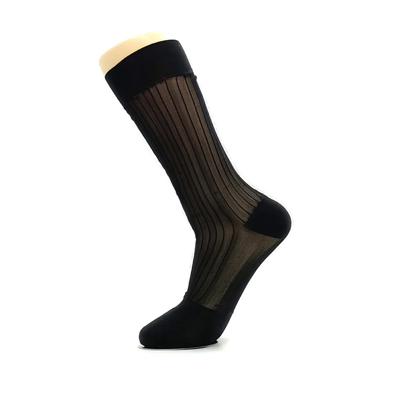 Men's Business Formal Dress Sheer Stockings Sexy Elastic Nylon Stocking Socks High Quality Striped Stocking