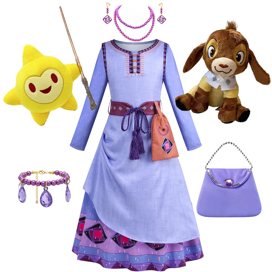 Robe Wish Asha pour enfants, Costume de Cosplay, tenues de fête à thème de princesse d'halloween, ensembles de 3 pièces, vêtements de jeu de rôle, robe fantaisie