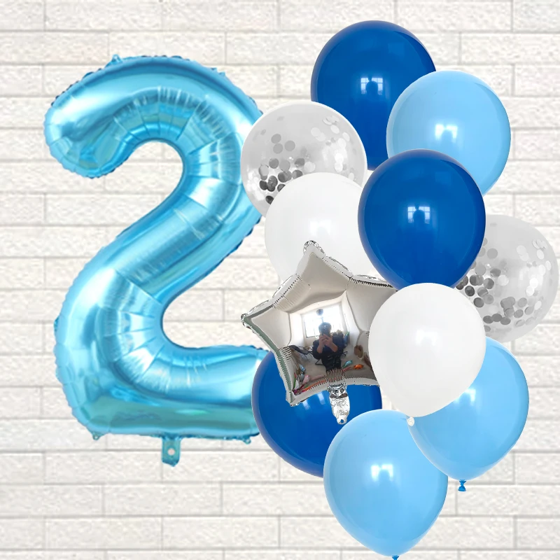 12pcs Blue 32inch Number Foil Latex Balloon Happy Birthday Party Decorations Kids Boy Baby 1 2 3 4 5 6 7 8 9 Year Old Supplies