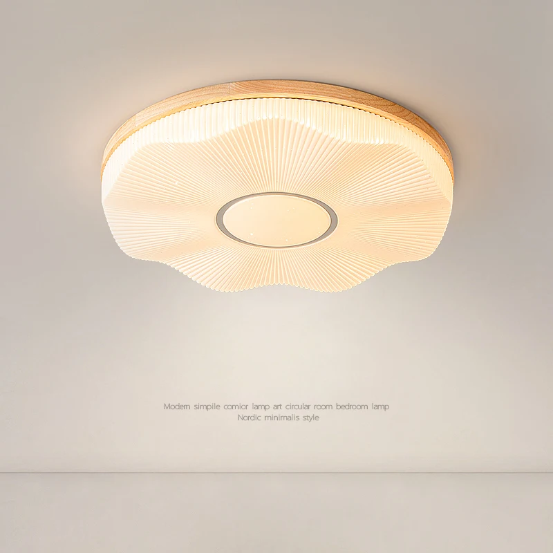 

Nordic Wood Style Bedroom Ceiling Light Solid Wood Circular Warm Light Living Room Study Eye Protection LED Home Lamp Decoration