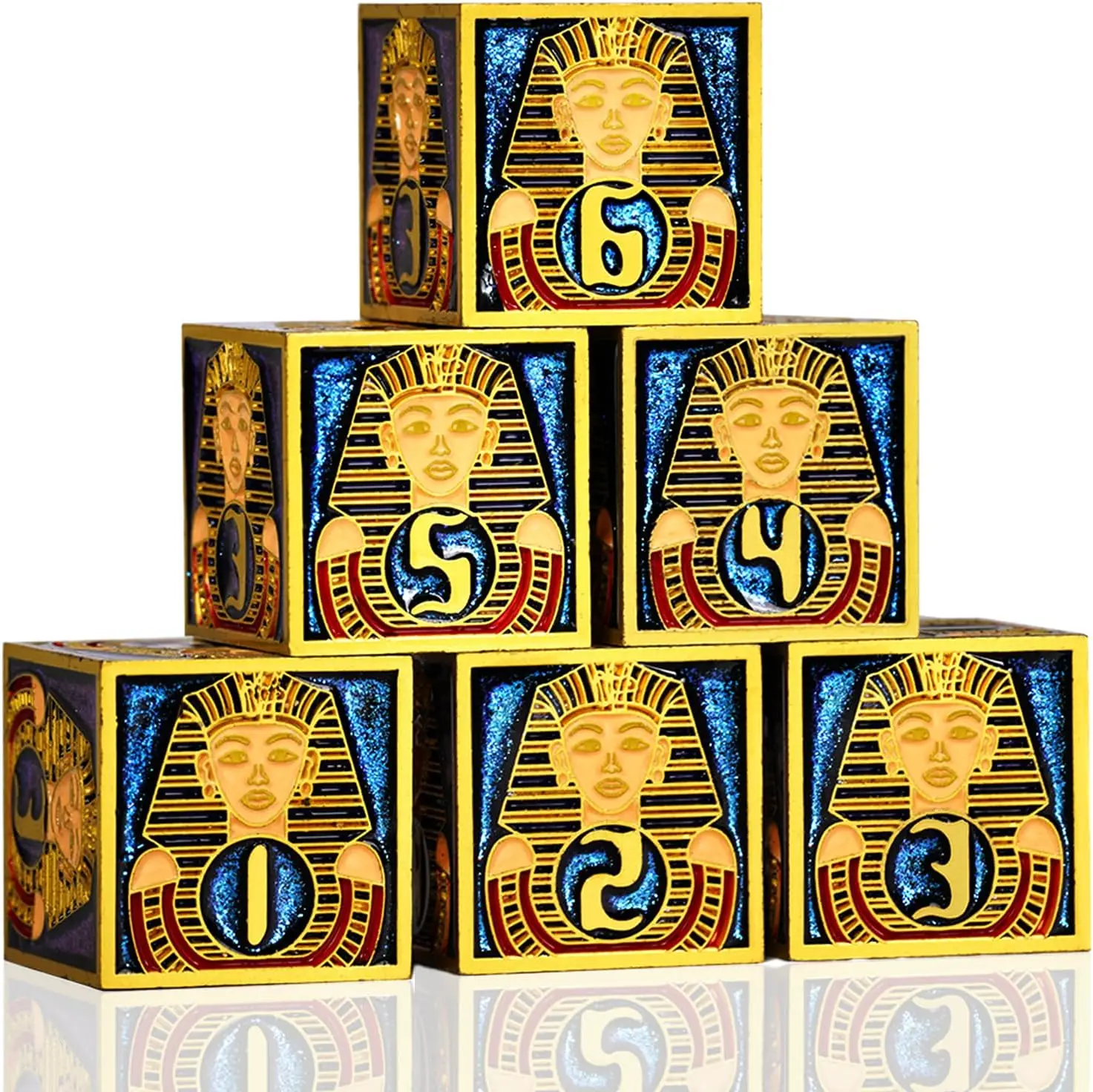 

Pharaoh Legacy Dice Set 6 D6 Hand Painted Egyptian Artifact Inspired for Dungeons and Dragons Tabletop Gaming Collectors