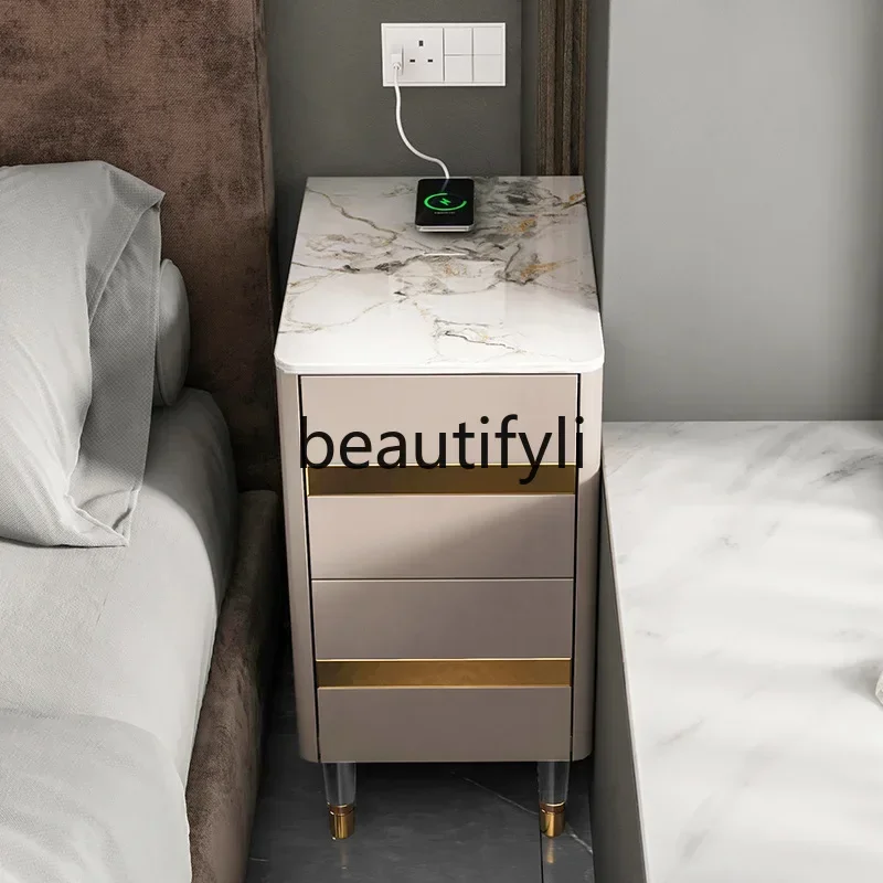 2003Smart Bedside Table Modern Ultra-Narrow Light Luxury Multi-Functional Wireless Charging Storage Side Table