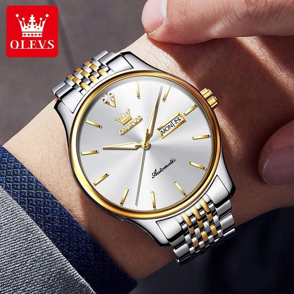OLEVS 9960 Men's Watch Luxury Brand Men's Automatic Mechanical Watch Original Fashion Dual Calendar Waterproof Luminescent Watch
