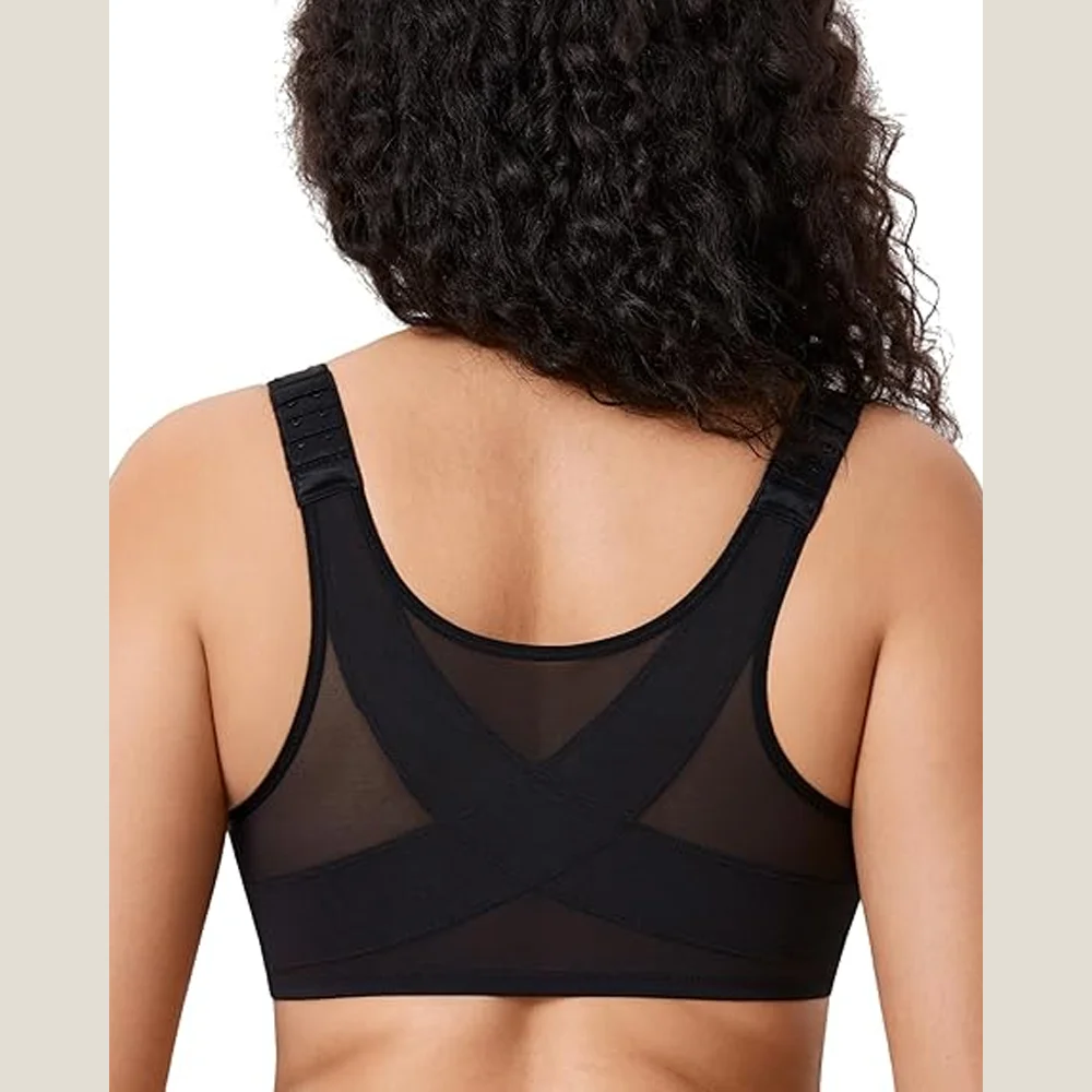 Women Front Closure Underwire Bra Plus Size Back Support Bra Smooth Back Posture Corrector Everyday Comfort Bra for Large Bust