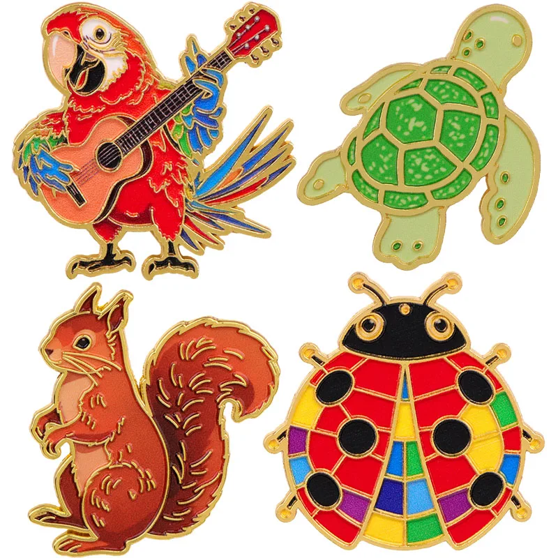 Enamel Pins Turtle Ladybug Squirrel Parrot Brooches Badges Clothing Backpack Jewelry Accessories Animals Decorations Funny Gifts