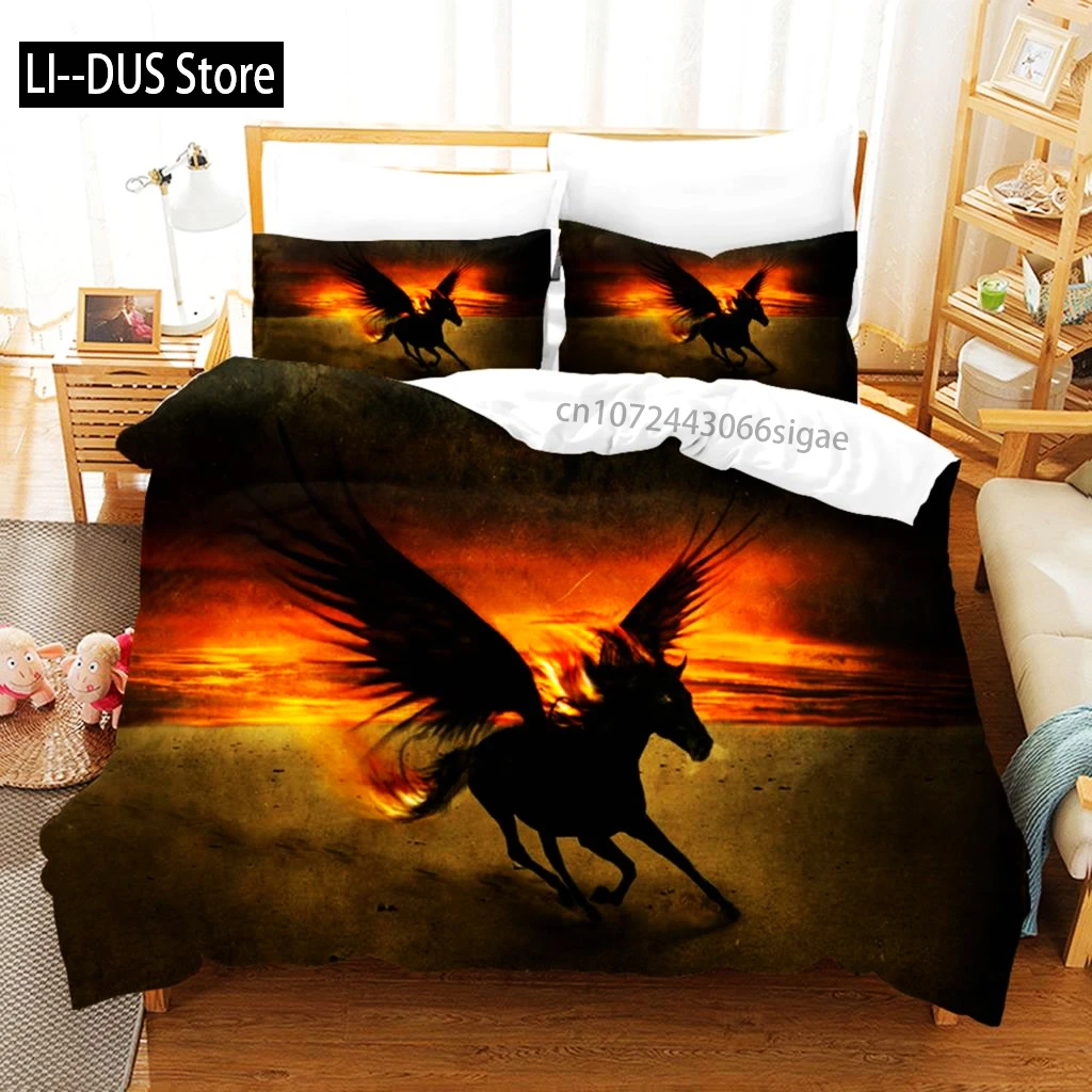 

Pink Duvet Cover Unicorn Fiction Horses Bedding Set Dream Flying Horse For Kid Cartoon Animal Duvet Cover For Bedroom Decoration