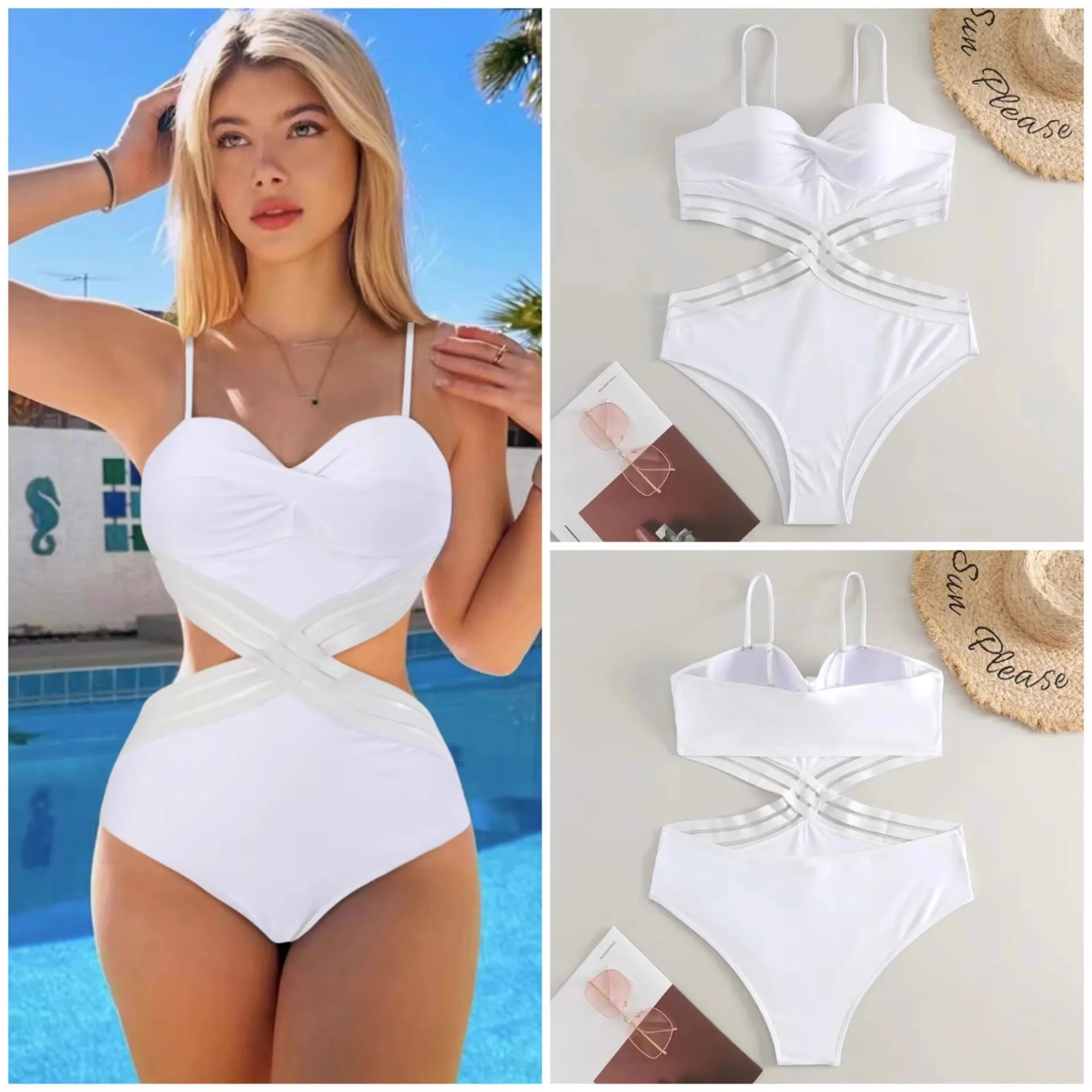 

2023 New Sexy Hard Bag One-Piece Bikini Swimsuit for Women Cross-Border Leisure Triangular Swimsuit with Steel Strap Chest Pad