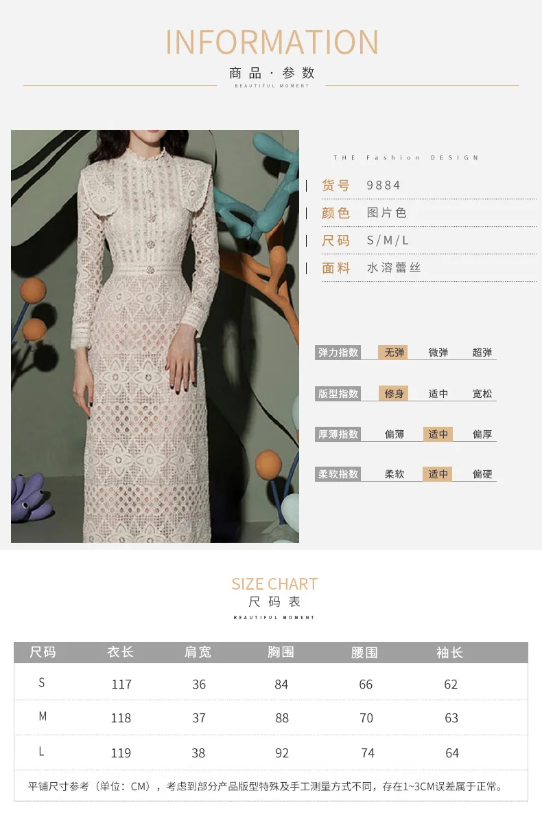 Damska koronkowa sukienka z długim rękawem, ażurowa, elegancka, dopasowana sukienka midi.