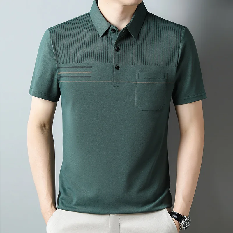2025 Summer New Style Men's Middle-aged and Young Lapel Pocket Breathable Fashion Casual Short-sleeved T-shirt POLO Shirt