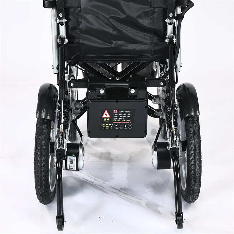 Sedia a rotelle elettrica pieghevole portatile stile reclinabile con schienale alto con controllo joystick per anziani e disabili