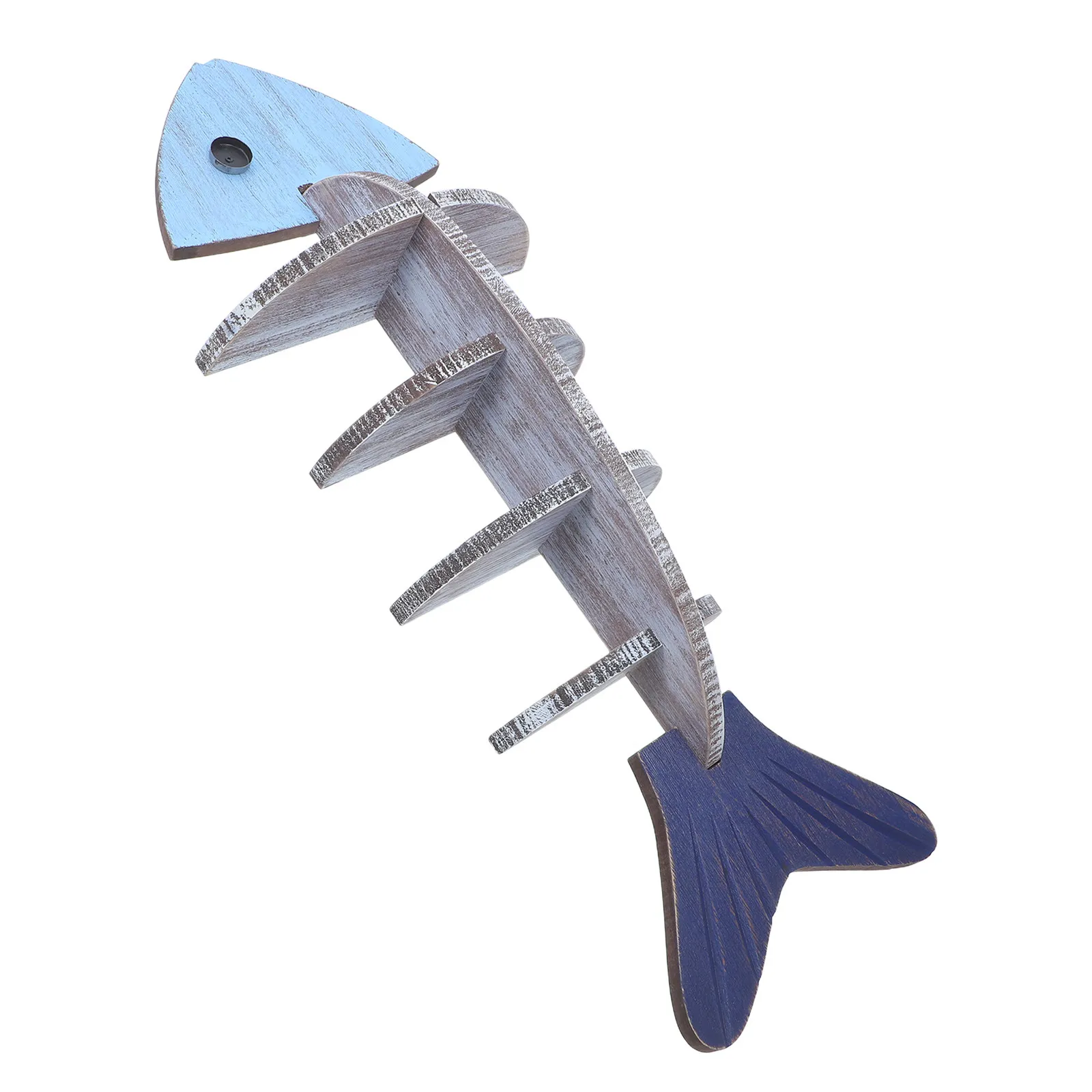Fish-Shaped Wall Shelf Wooden Coastal Nautical Decor Vertical Fishbone Design Floating Rack Bathroom Entryway Organizer Shelf