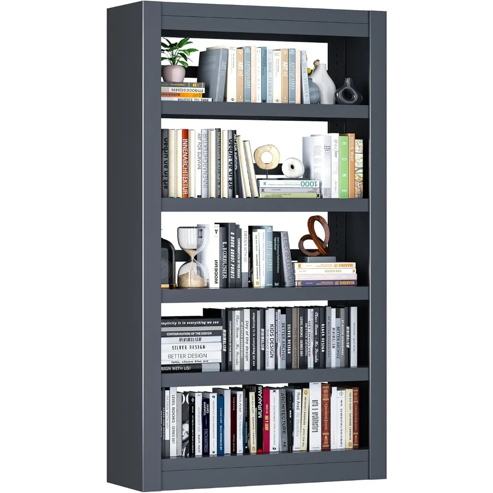 

Bookshelf,6 Tier Bookcase with Adjustable Shelves,Metal Bookshelf with Book Stopper, Black Bookcase for Library, Office, Living