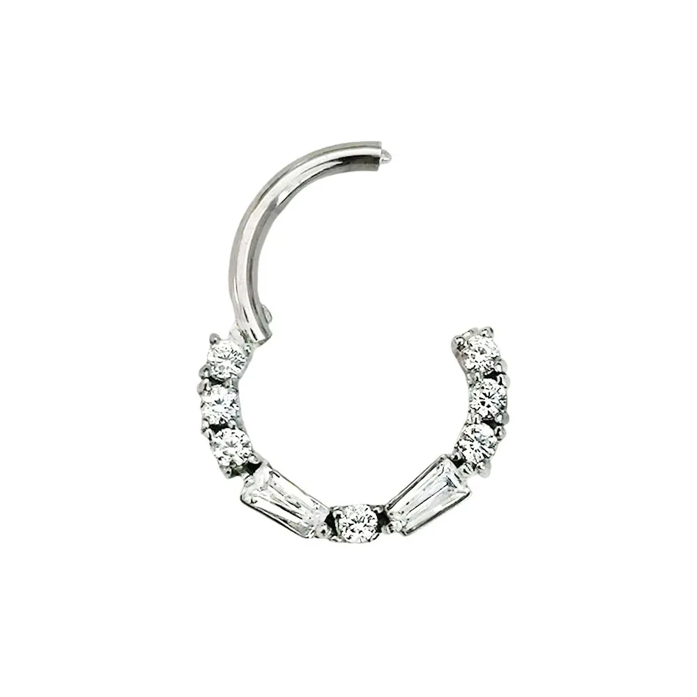 316L Surgical Steel 16G Ladder CZ Septum Piercing Daith Conch Hoop Earring Shiny Clicker Segment Ring Body Jewelry