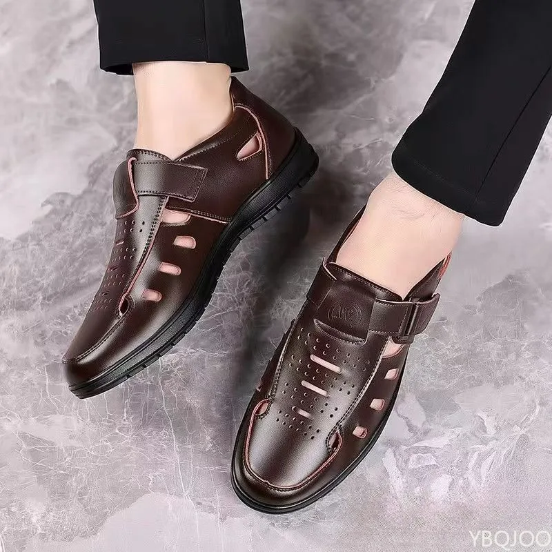 Men Classic Fashion Leather Shoes Summer New Men's Sandals Cozy Hollow Non-slip Casual Shoes Breathable All-match gentleman