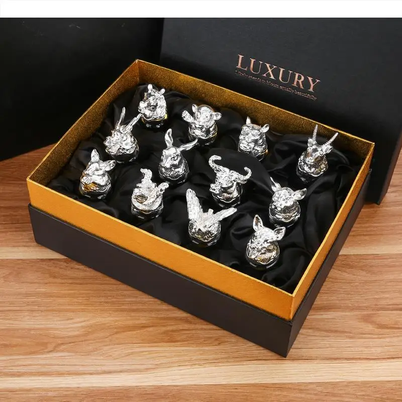 Twelve Zodiac Liquor  Wine Glass Set Household Small Glasses Hip Flasks Chinese Imitation European Drinkware Exquisite Gift