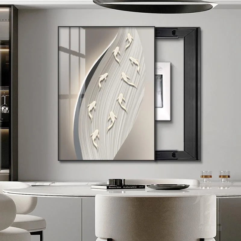 Modern vertical electric meter box decoration painting, distribution box covering  power supply switch hanging painting