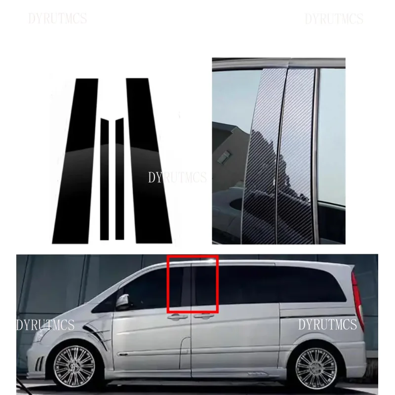 

4PCS Glossy Black Pillar Post Fit For Mercedes-Benz V Class W639 Viano Valente 2003-2014Door Window Column BC Trim Sticker Cover