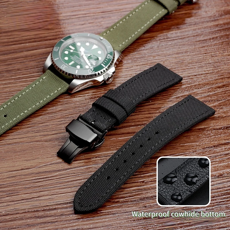 For Breitling Timex Watchband Woven nylon cow leather watch strap Rolex Tissot Folding buckle Canvas Men's Wrist band 20mm 22mm