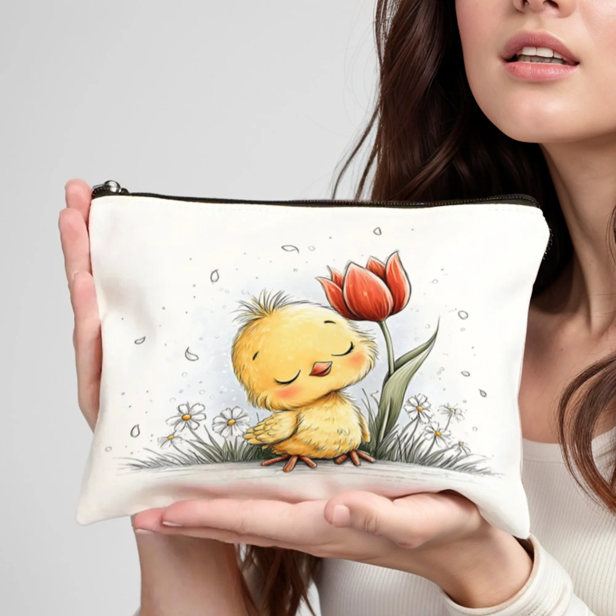 

1pc cartoon chicks Pattern Cosmetic Bag Travel Makeup Organizer for Toiletries & Brushes, Portable Unisex Design for Travel